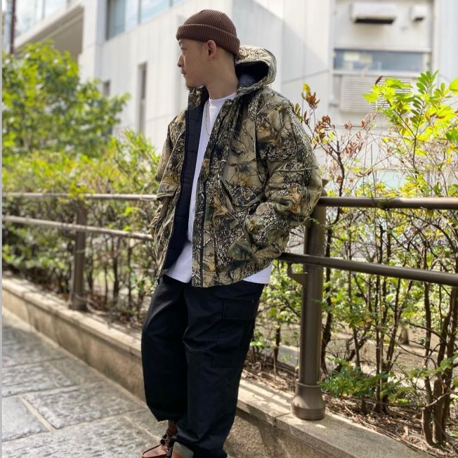 【おまけ付】 BURLY TAN CAMO DOWN JACKET よわ US-L/JP-XL バーリーカモ ダウン