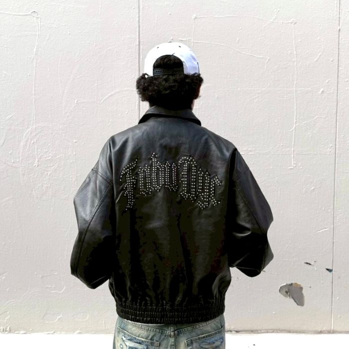 FUBU FAUX LEATHER STUDS PATCH JACKET