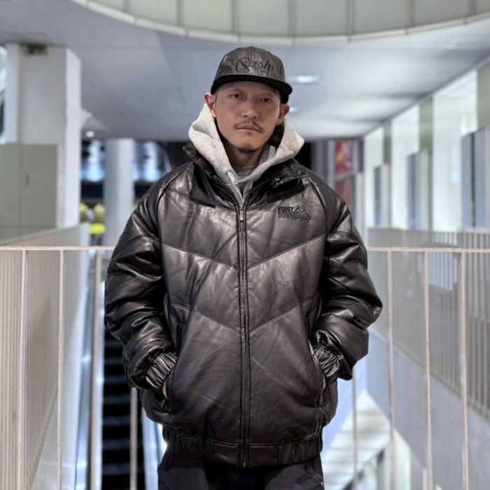 FIRST DOWN PU LEATHER V-DOWN JACKET