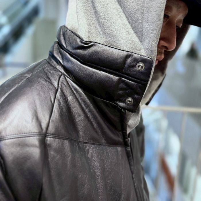 FIRST DOWN PU LEATHER V-DOWN JACKET