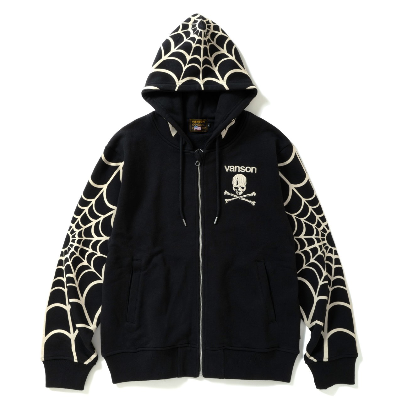 VANSON SPIDERWEB SKULL FULL ZIP HOODIE